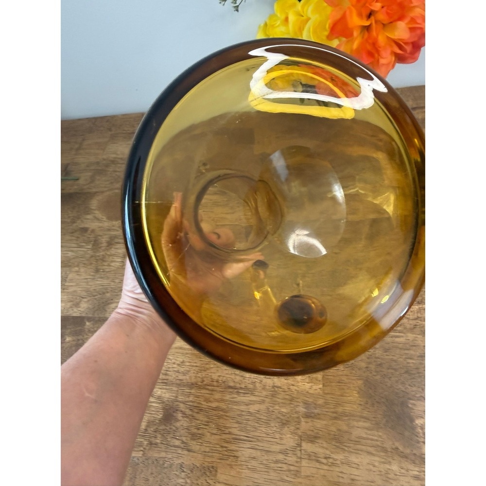 Vintage Amber Handβ Blown Art Glass Pitcher Pedestal Base MCM Barware Decor Bar - Picture 10 of 10